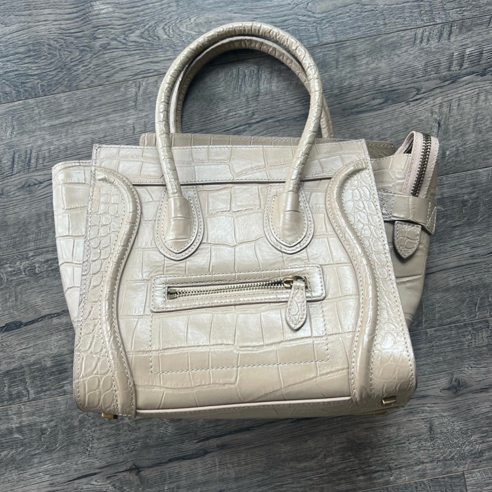 COPY - CÉLINE MICRO LUGGAGE TOTE- CROCODILE-EMBOSSED LEATHER IN DUNE (BEIGE/TAU…